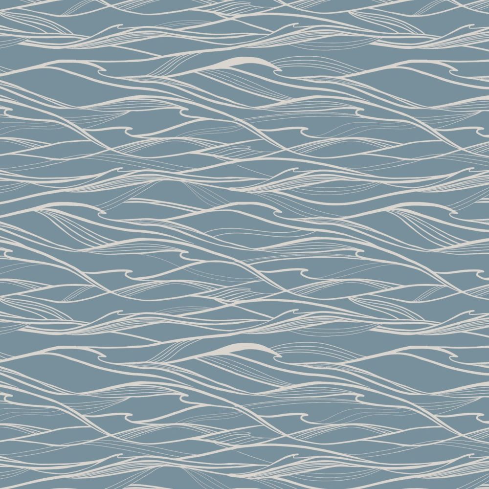California Waves in Calming Blue Wallpaper